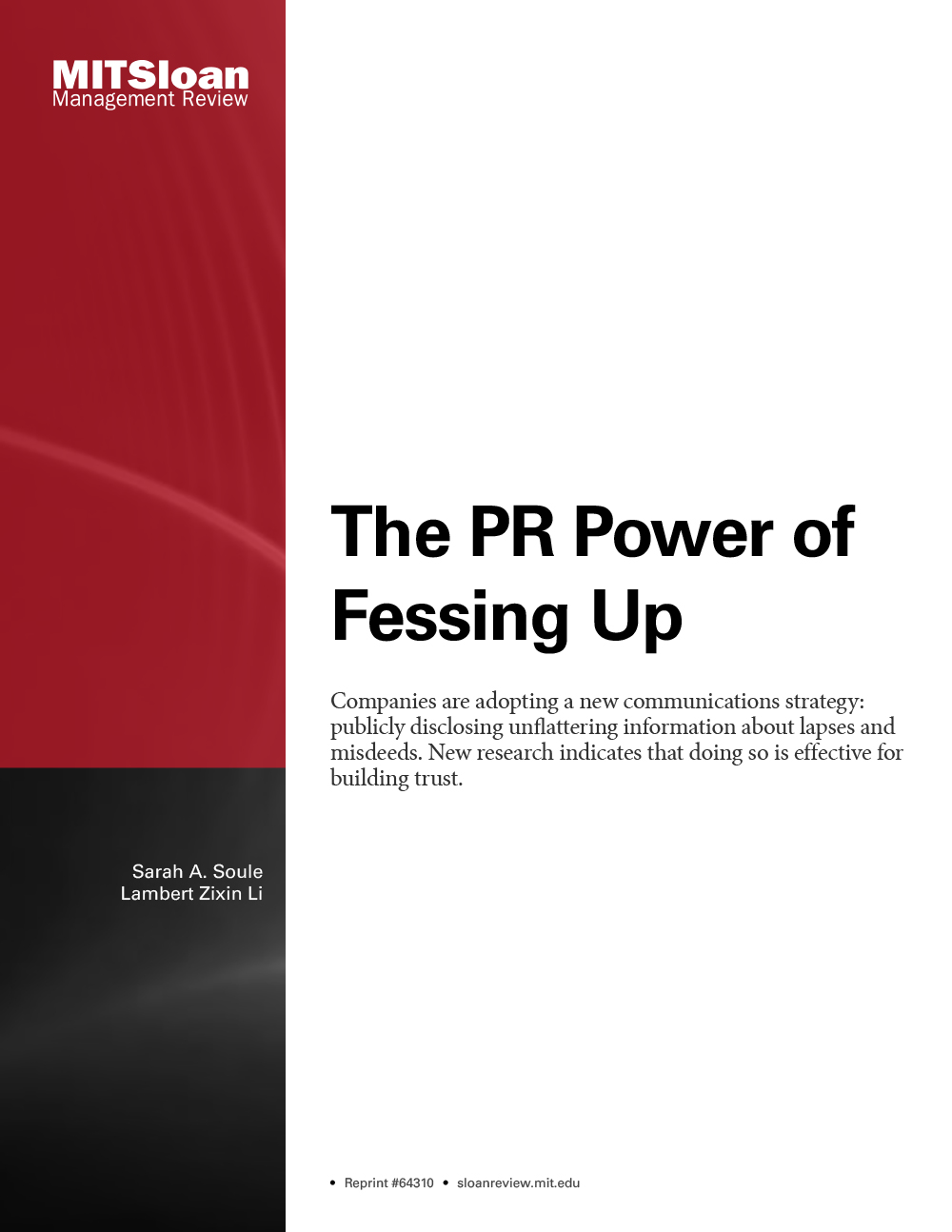 The PR Power of Fessing Up - MIT SMR Store